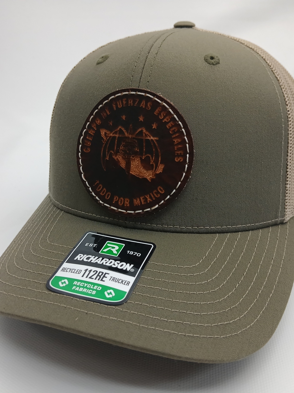 Richardson Olive Green Trucker Cap with Leather Patch
